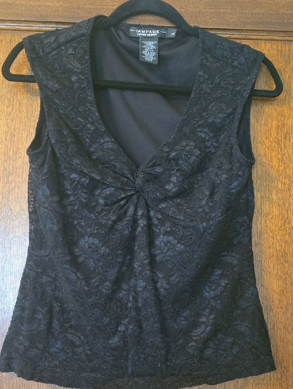 Rampage Black Floral Lace Twist-Front V-Neck Camisole